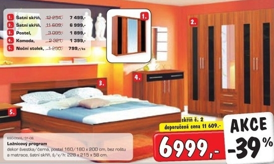 Sleva 39pp na ložnicový program dekor švestka/černá