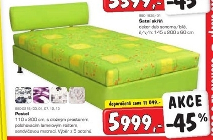 Postel, polohovací lamelový rošt