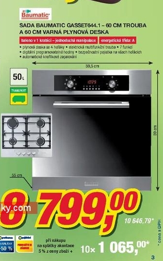 Baumatic Gasset644.1 trouba a varná plynová deska