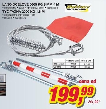 Lano ocelové 5000 KG 8mm, 4 metry