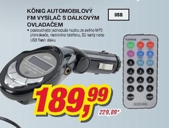 Konig, automobilový FM vysílač s dálkovým ovladačem