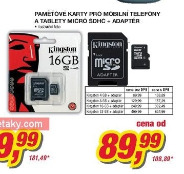 Paměťová karta do  mobilního telefonu a tabletu Micro SDHC a adaptér