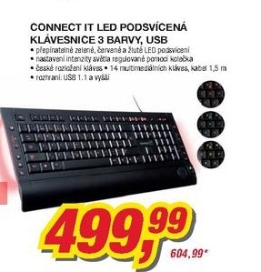 Connect IT LED podsvícená klávesnice 3 barvy, USB