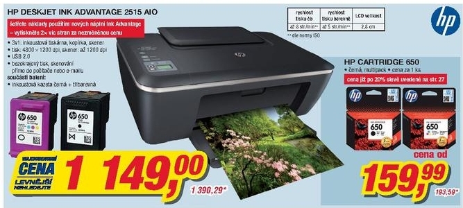 HP Deskjat INK Advantage 2515 AIO, inkoustová tiskárna, skener a kopírka