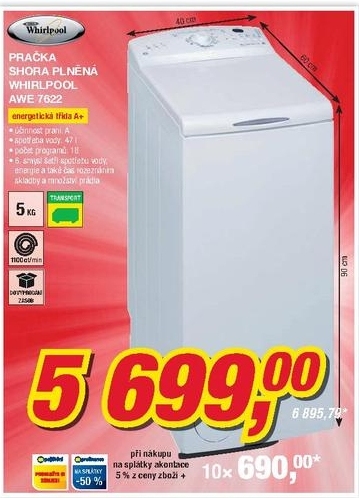 Whirlpool AWE 7622, pračka shora plněná
