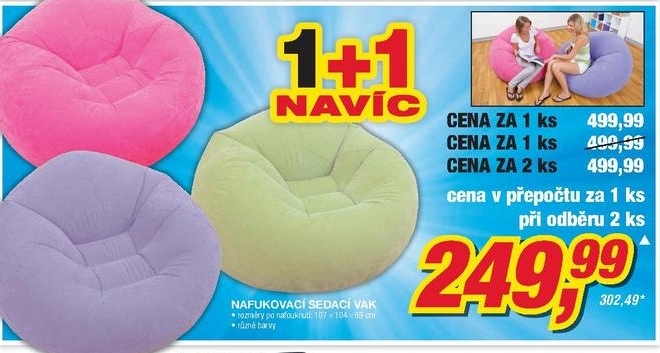 Nafukovací sedací vak, různé barvy