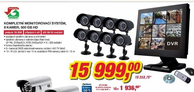 Kompletní monitorovací systém 8 kamer, 500GB HD