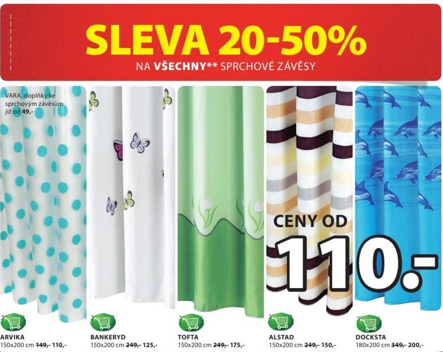 Sleva 20 až 50pp na všechny sprchové závěsy