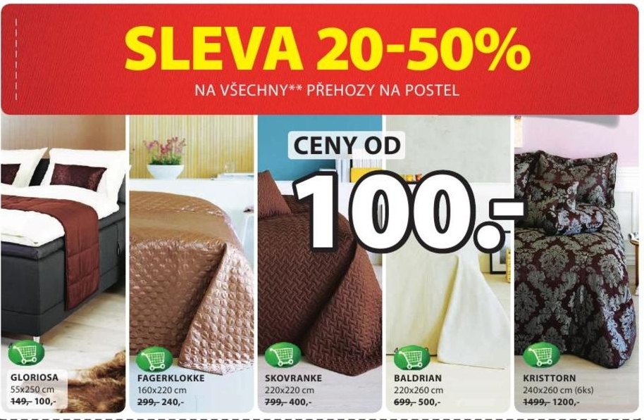 Sleva 20 až 50pp na všechny přehozy na postel