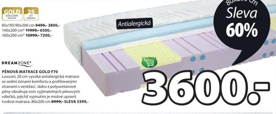 Gold F70, pěnová matrace