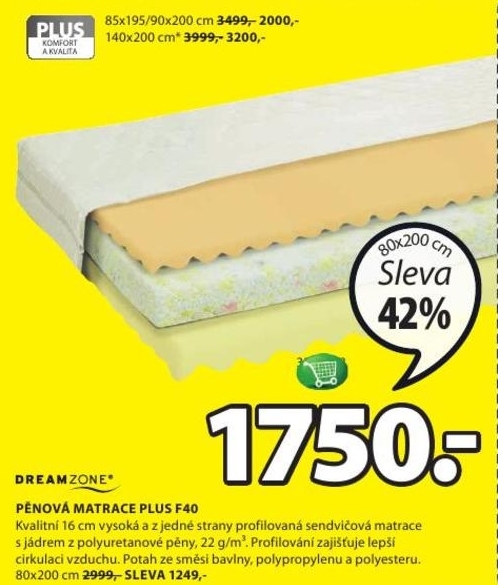 Plus F40, pěnová matrace