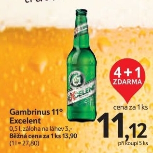 Pivo svetly lezak 11 excelent gambrinus
