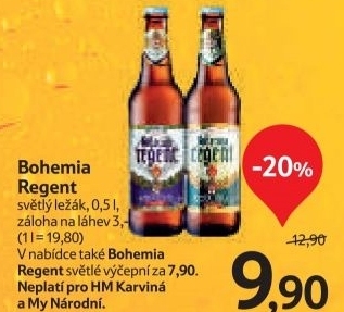 Pivo svetly lezak bohemia regent