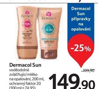 Mleko na opalovani vodeodolne of 20 sun dermacol
