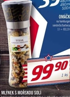 Mlynek s korenim na grilovani a steaky s morskou soli