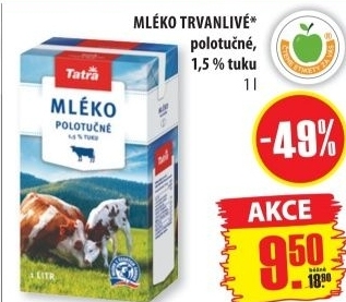 Mleko trvanlive tatra 1 5 polotucne