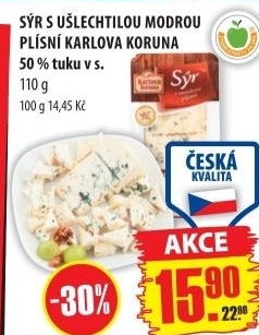 Syr s modrou plisni karlova koruna