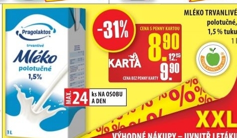 Mleko trvanlive pragolaktos 1 5 polotucne