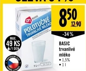 Mleko trvanlive basic 1 5 polotucne