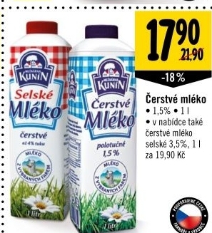 Mleko cerstve kunin 1 5 polotucne