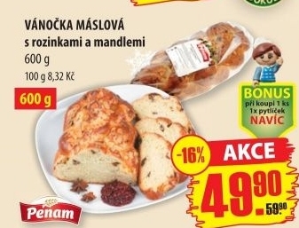 Vanocka maslova s rozinkami a mandlemi penam