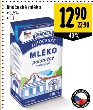 Mleko trvanlive jihoceske madeta 1 5 polotucne