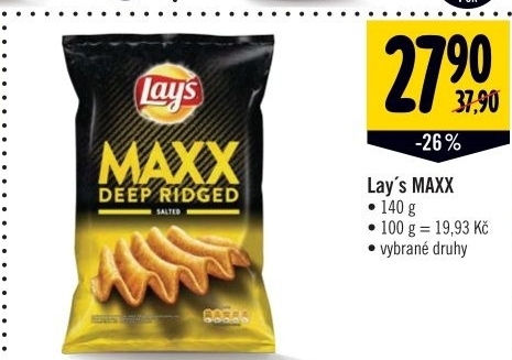 Chipsy vroubkovane maxx lay s