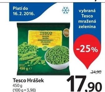 Hrasek mrazeny tesco