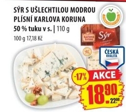 Syr s modrou plisni karlova koruna
