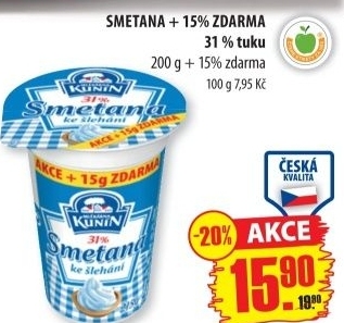 Smetana ke šlehání Kunín 31%
