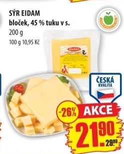 Sýr Eidam 45% Laktos