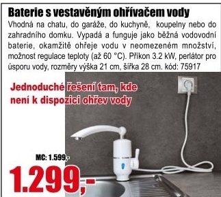 HomeLife Baterie s elektrickým ohřevem vody TERMO QUICK