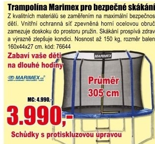Trampolína Marimex 305cm + ochranná síť+ žebřík model 2016