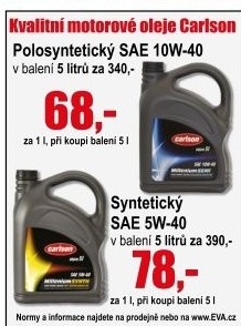 Olej motorový Carlson Millenium SEMI SAE 10W-40, SJ/CF/EC 5l