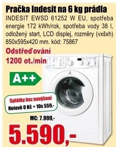 Pračka INDESIT EWSD 61252 W EU A++