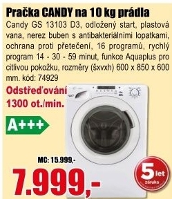 Pračka Candy GS 13103 D3/1-S záruka 2+3 roky