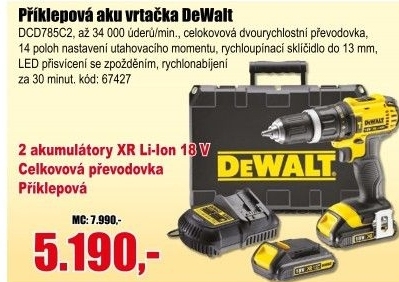 Vrtačka aku DeWalt DCD785C2, 2x18V, XR li-Ion, 1,5 Ah
