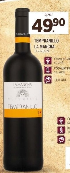 Víno červené Tempranillo La Mancha