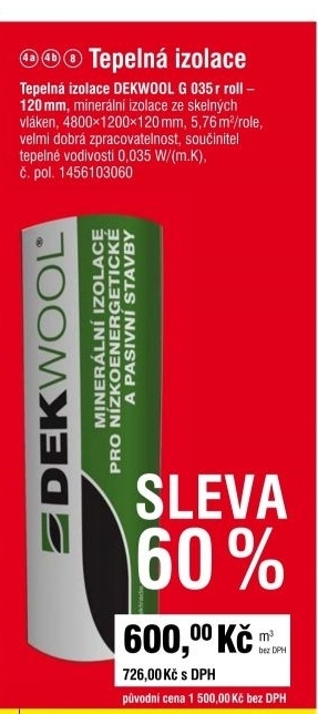 Minerální vataDEKWOOL G 035rrole120 mm(4800x1200 mm)