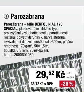 Parozábrana DEKFOL N AL 170 SPECIÁL (75m2/bal.)