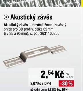 Ocelový akustický závěs - stavěcí třmen 65 mm