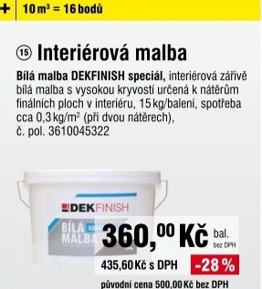 Malířská barva interiérová bílá DEKFINISH speciál 15 kg