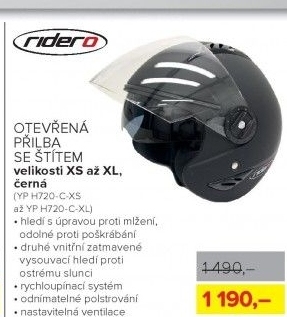 přilba na moto RIDERO otevřená černá, vel. L