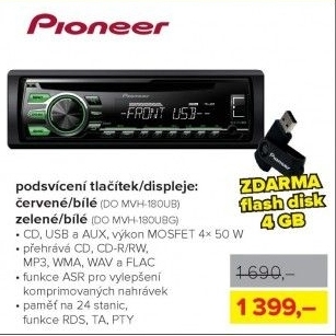 Autorádio Pioneer, červeno-bílé