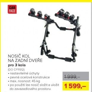 Nosič kol na zadní dveře CarFace, pro 3 kola
