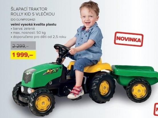 Šlapací traktor Rolly Kid, s vlečkou