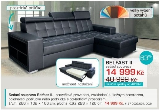 Belfast II - pravý roh (sawana 14 černá / nit bílá)