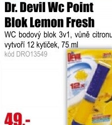 Dr. Devil Wc Point Blok 3v1 Lemon Fresh bodový blok 75ml