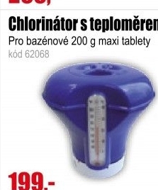 Plovák, chlorinátor s teploměrem pr.18 cm, pro 200g tablety