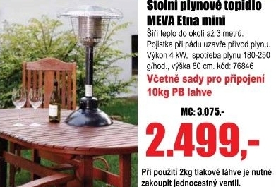 Topidlo Meva Etna mini, stolní plynové vč. sady na připojení PB